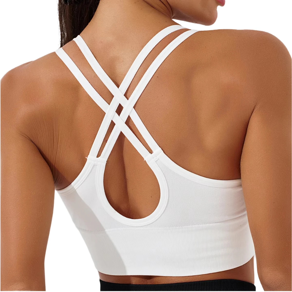 SFANA SPORTS High Elastic Breathable Spandex/Nylon Shoulder Strap Sleeveless Shock Proof Back Cross Yoga Bra Top Quick Dry Front