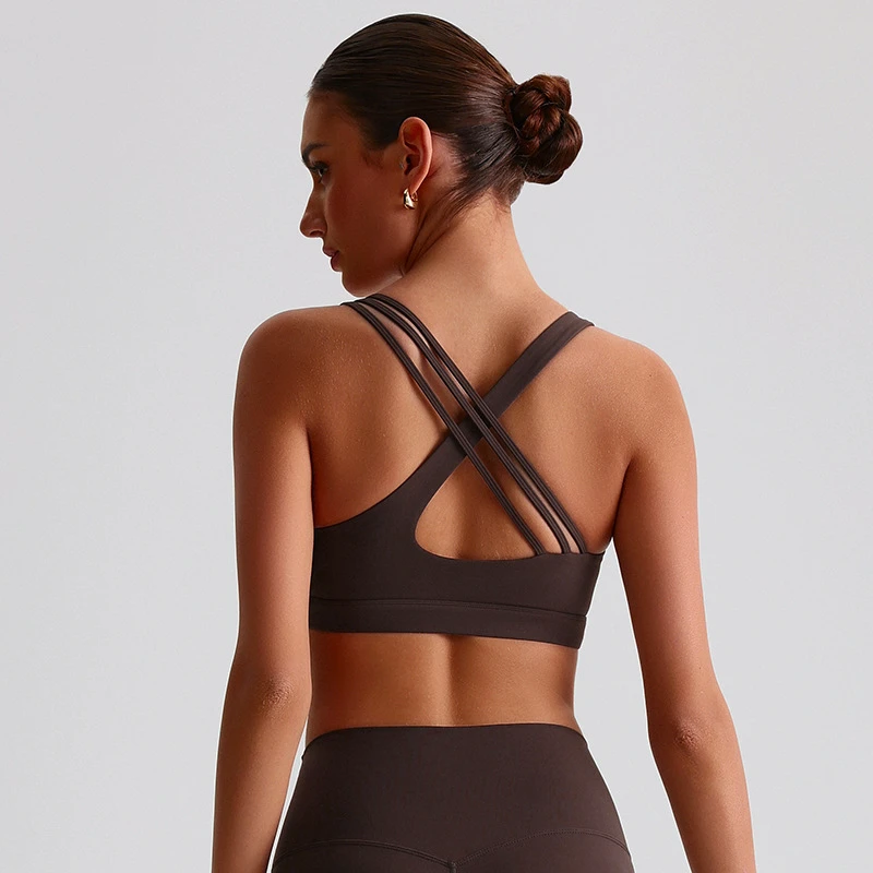 Nylon and Spandex Women's Lightweight Breathable High Support Cross Back Yoga Fitness Bra Workout Sports Crop Top