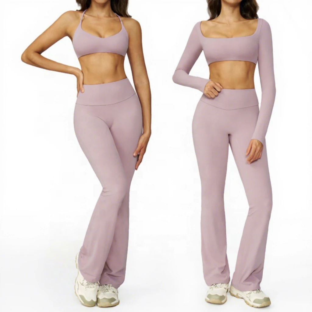 Cross-Border Autumn Solid Color Shock-Proof Moisture-Wicking Yoga Suit Set Quick-Drying Tight Fitness Wear Casual Sports Suit