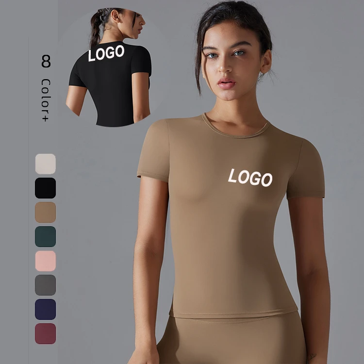 New Solid Color Double-sided Sanded High Elastic Tight Breathable Yoga Clothes Short Sleeve Sports Running Sport tank Top Women