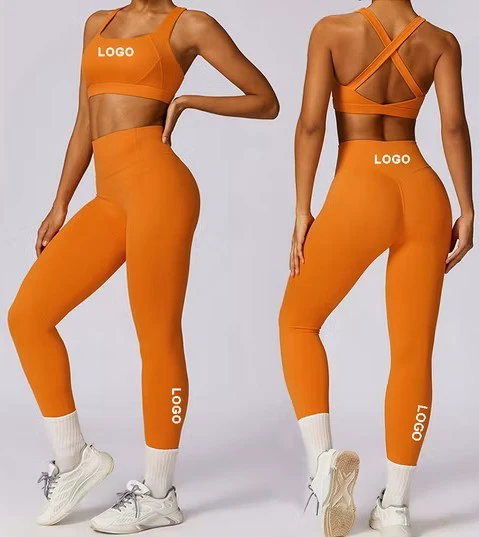 Yoga set Women New Seamless Breathable Sweat-Wicking Solid Sports Fitness Pilates Training Wear Top High End Waist Front