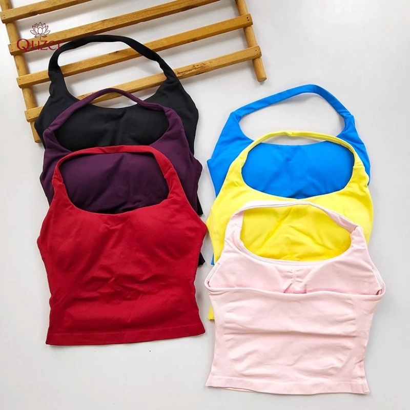 Slim Fit Backless Seamless Custom Yoga tank Top Women's Vest Crop Top Femme Halters Sportswear Apparel Stock