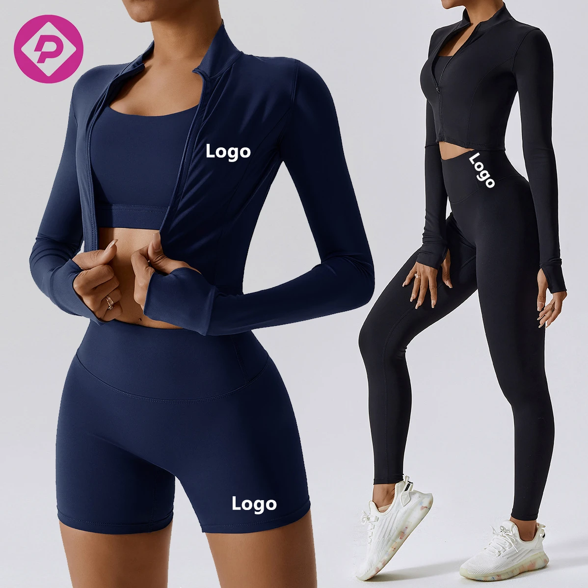 5 Pcs Suit Blank Custom Logo Gym Fitness Sports Bra Jacket Shorts Leggings Flared Pants Suits Seamless Yoga Set