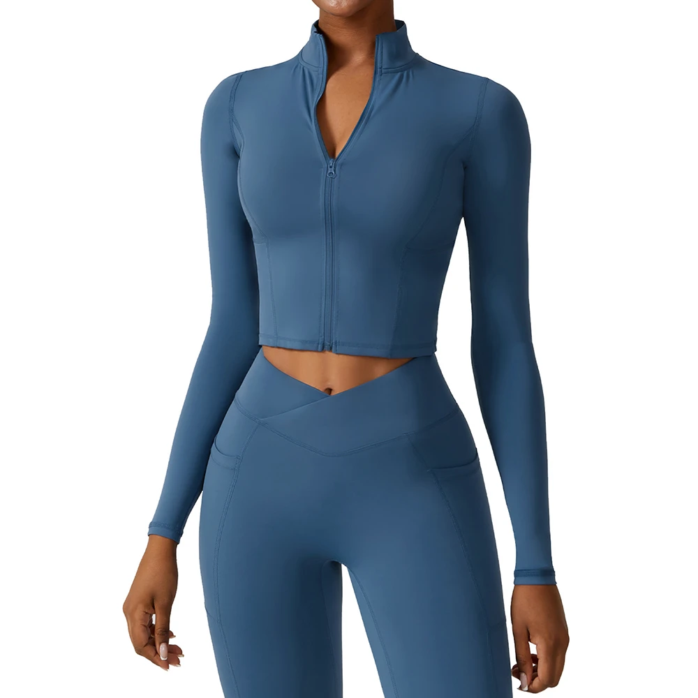 Hot Selling Quick Dry Women Stand Collar Sports Yoga Jacket Top Full Zip up Long Sleeve Gym Fitness Wear