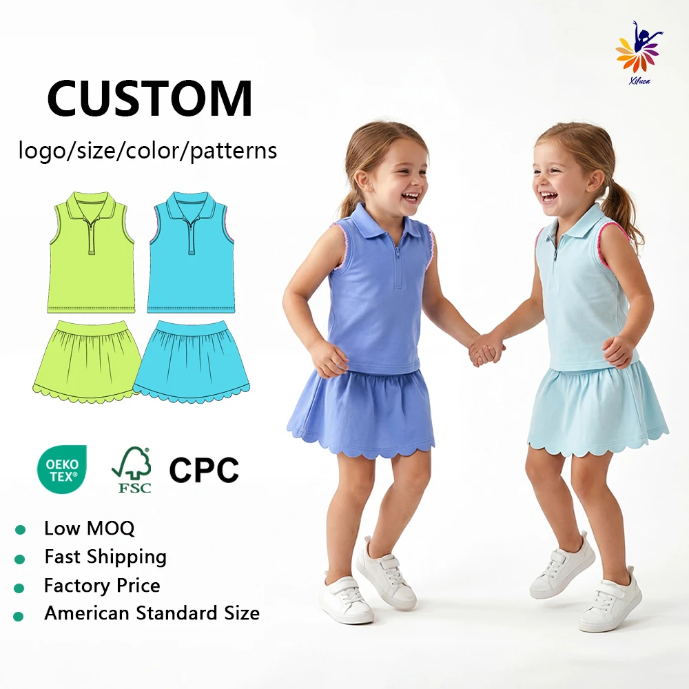 Girls Outdoor Activewear Set Sleeveless Yoga Top With Skirt Kids Sports Clothing For Park Play Low MOQ