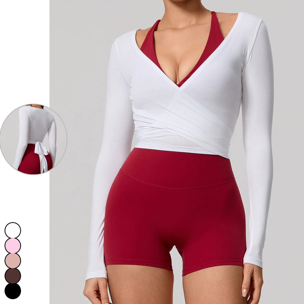 Women's Yoga Long Sleeve Skin-friendly Slim Fit Yoga Top Fitness Shirt Sports Straps Athleisure Ballet Wrap Top Women Crop Top