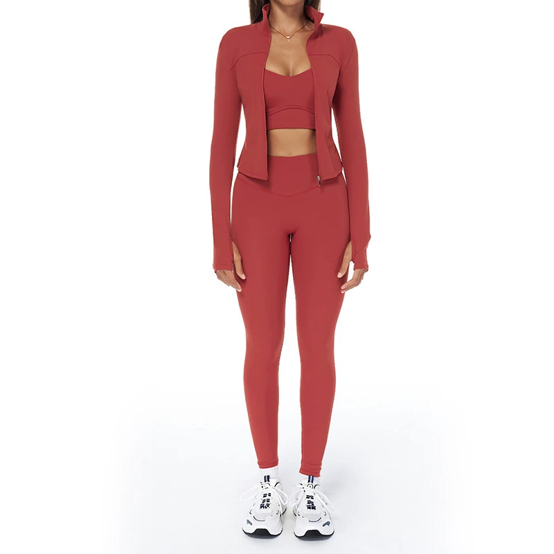 Customized Logo Seamed 3 Piece Breathable Quick-Dry Stretch Yoga Set for Women