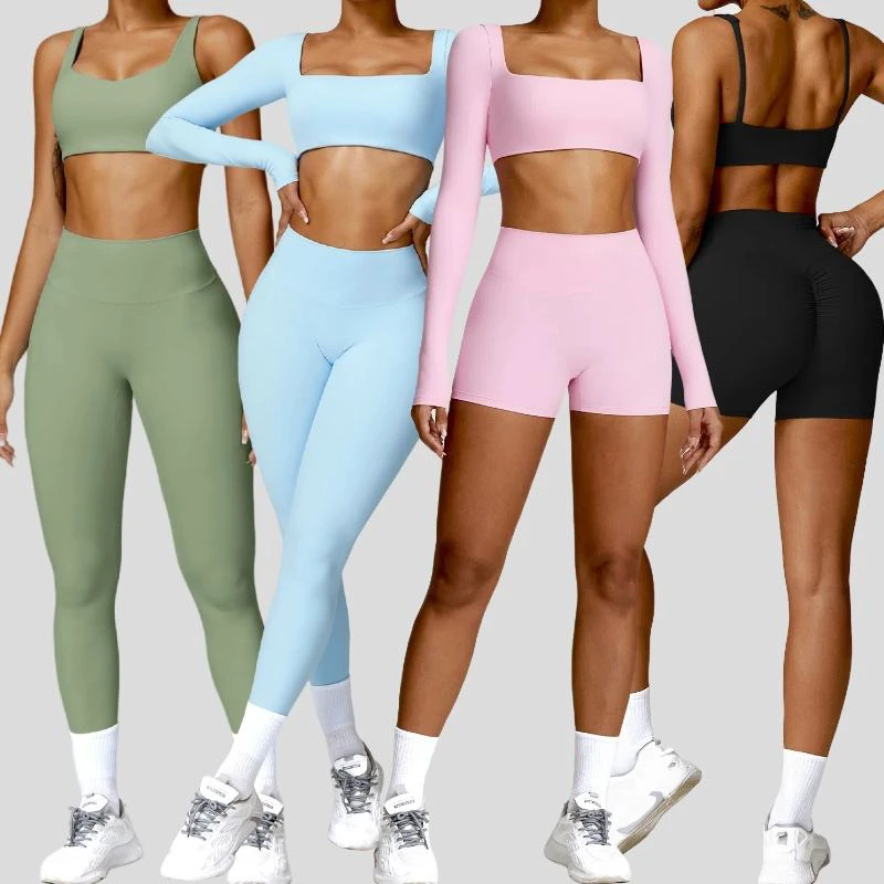 2 Pcs Yoga Suit Sports Set Women Quick-drying Gym Set Women Tracksuit Running Workout Long Sleeve Sports Shirt Yoga Clothing