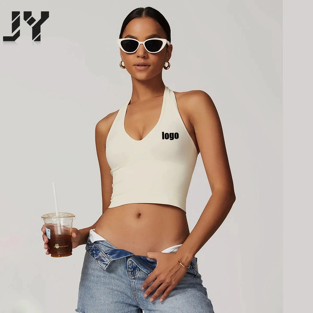 Joyyoung Custom LOGO Women's Breathable Nine Quarter Sleeve for Neck Yoga Bra European American Seamless Sports Underwear Top