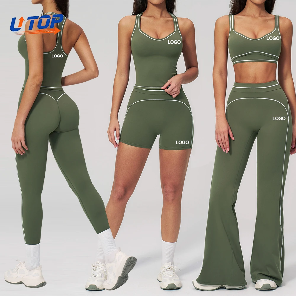 Women's Gym Fitness Sports Bra High Waist Yoga Shorts Color Blocking Brushed Activewear Tank Top Loose Wide Leg Pants Yoga Sets