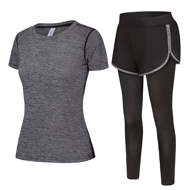 2024 High Quality Slim Fit Women's Fitness Sportswear Breathable Short Sleeve Running T-shirt & Yoga Clothing Set Plus Size