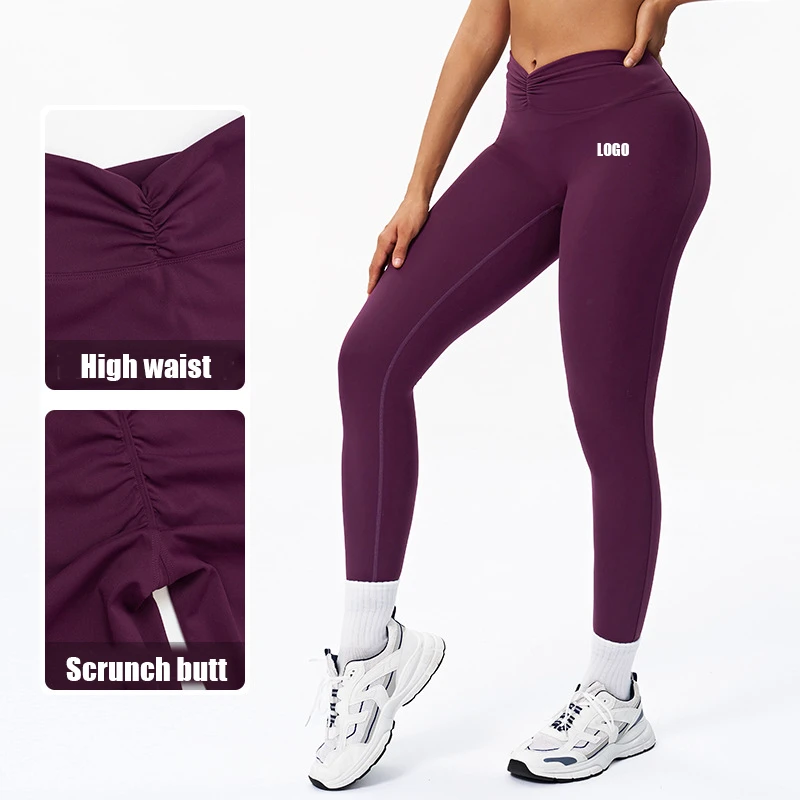 2025 New Custom Women's Sports Clothing Butt Lift Workout Pants Gym Fitness Cross Waist Yoga Leggings For Women