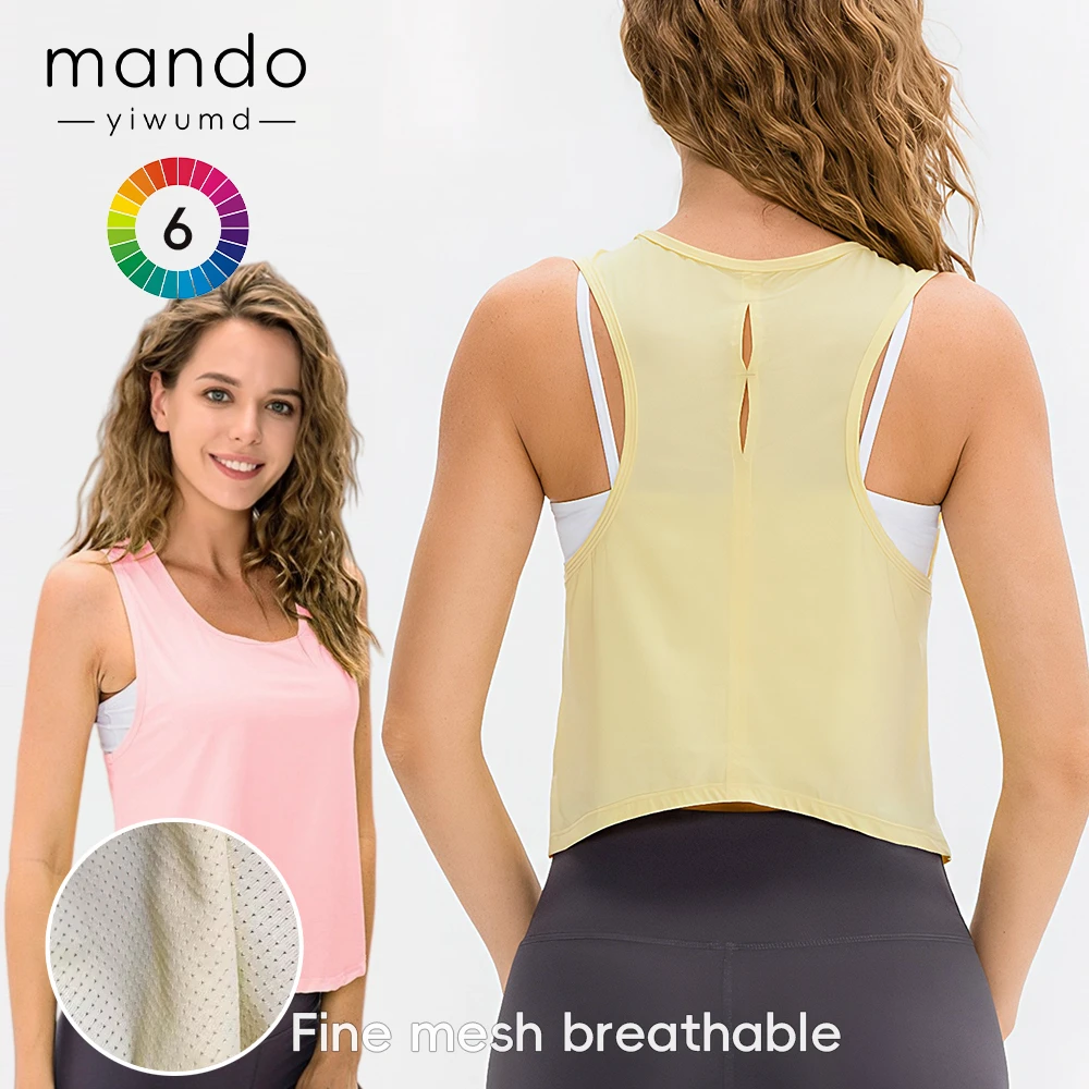 Women's Lightweight High Elasticity Cropped Tank Top Mesh Breathable Quick Dry Yoga Activewear Hollow Back