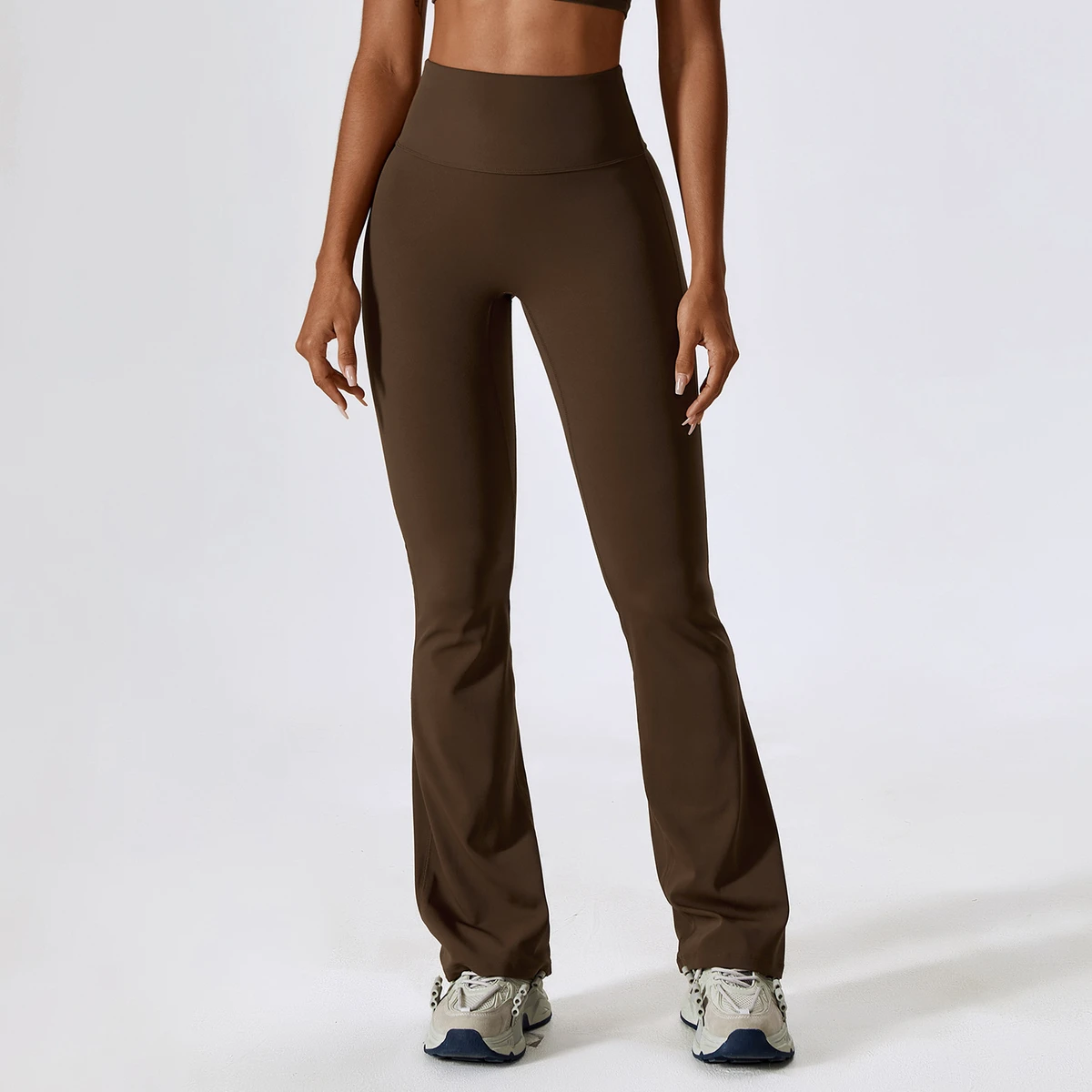 Lanyu High Waist Micro Stretch Yoga Flares Pants New Wide Leg Tight Pants Naked Hip Lift Casual Sports Leggings Solid Pattern
