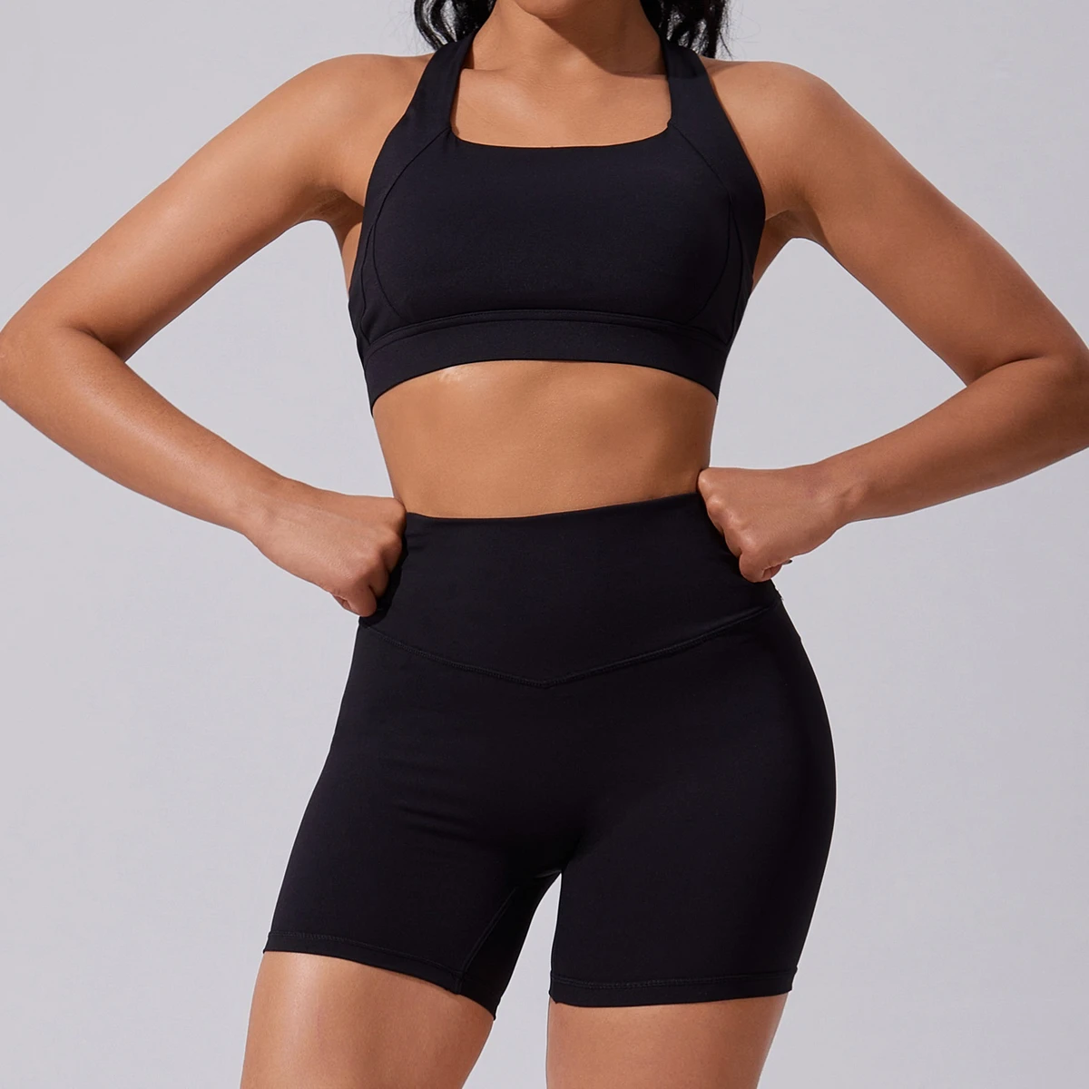 Women's 2-piece Seamless Quick-drying High-waisted Breathable Yoga Sports Cross-back Fitness Wear