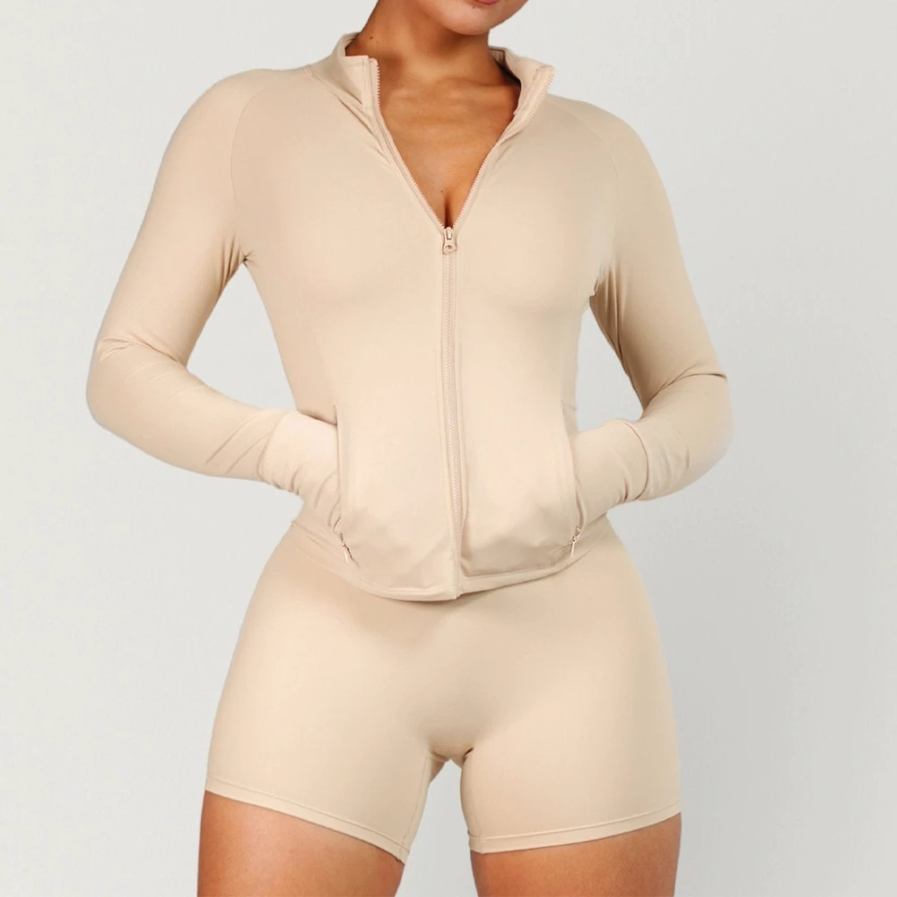 Custom BBL Jacket High Compression Hourglass Shape Waist Snatching Slim Fit Thumbholes Women Yoga Activewear Track Top Coat
