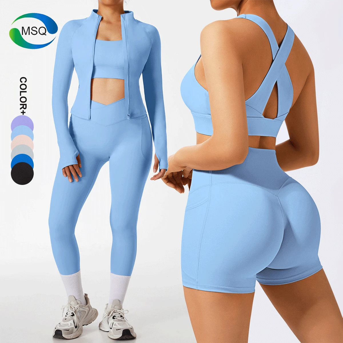 Custom Plus Size Women's Gym Clothing Set Active Wear Wets V Waist Yoga Leggings Sleeveless Sports Bra Solid Fitness Gym Sets