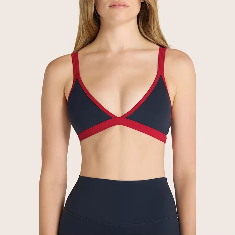 OEM Custom High Impact Gym V-neck Sexy Color Blocking Yoga Workout Fitness Sports Bra for Woman