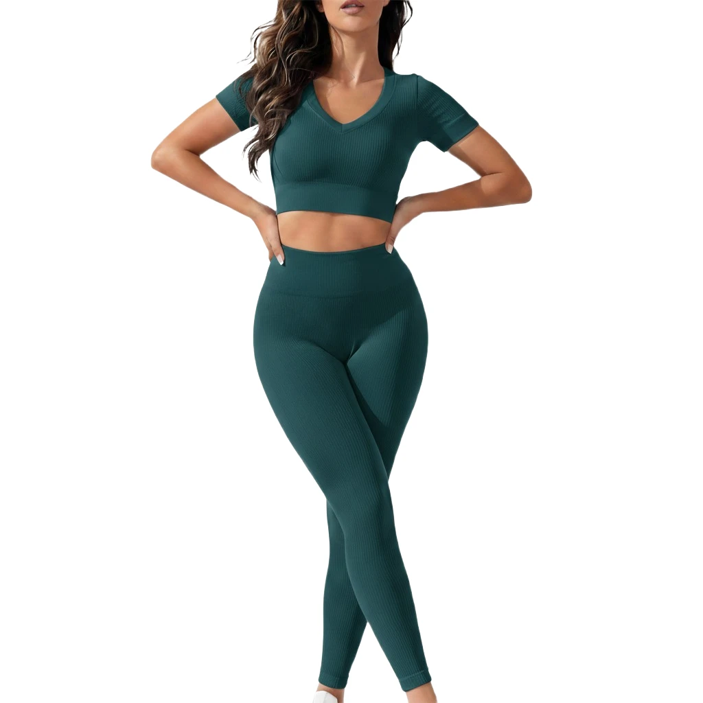Seamless Yoga Leggings and Long Sleeve Top Gym Fitness Set for Women Quick Dry Custom Logo Activewear