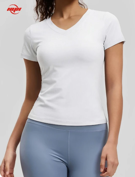 Women Workout Short Sleeve t Shirts Comfortable Quickly Dry v Neck Design Multi Color Custom logo Yoga T-Shirts