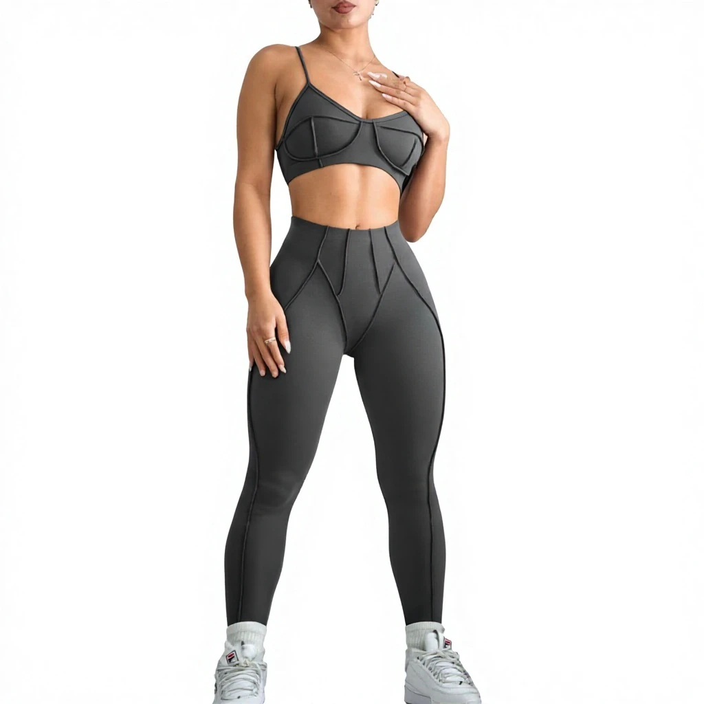 OEM Custom Women 5 Piece Yoga Set Spaghetti Strap Sports Bra High Waist Leggings Solid Breathable Quick Dry Workout Fitness Gym