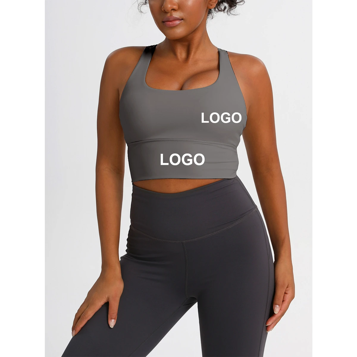 Women's Solid Color High Support Shockproof Sports Bra U-Neck Cross Back Nude-Feel Breathable Yoga Running Fitness Bra
