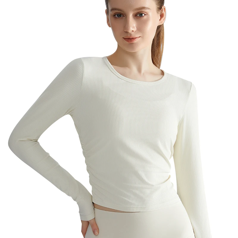 FH Long Sleeve Quick Drying Yoga Top Breathable Thin Round Neck Women's Fitness Suit Anti-Sweat Slim Fit Running Shirt