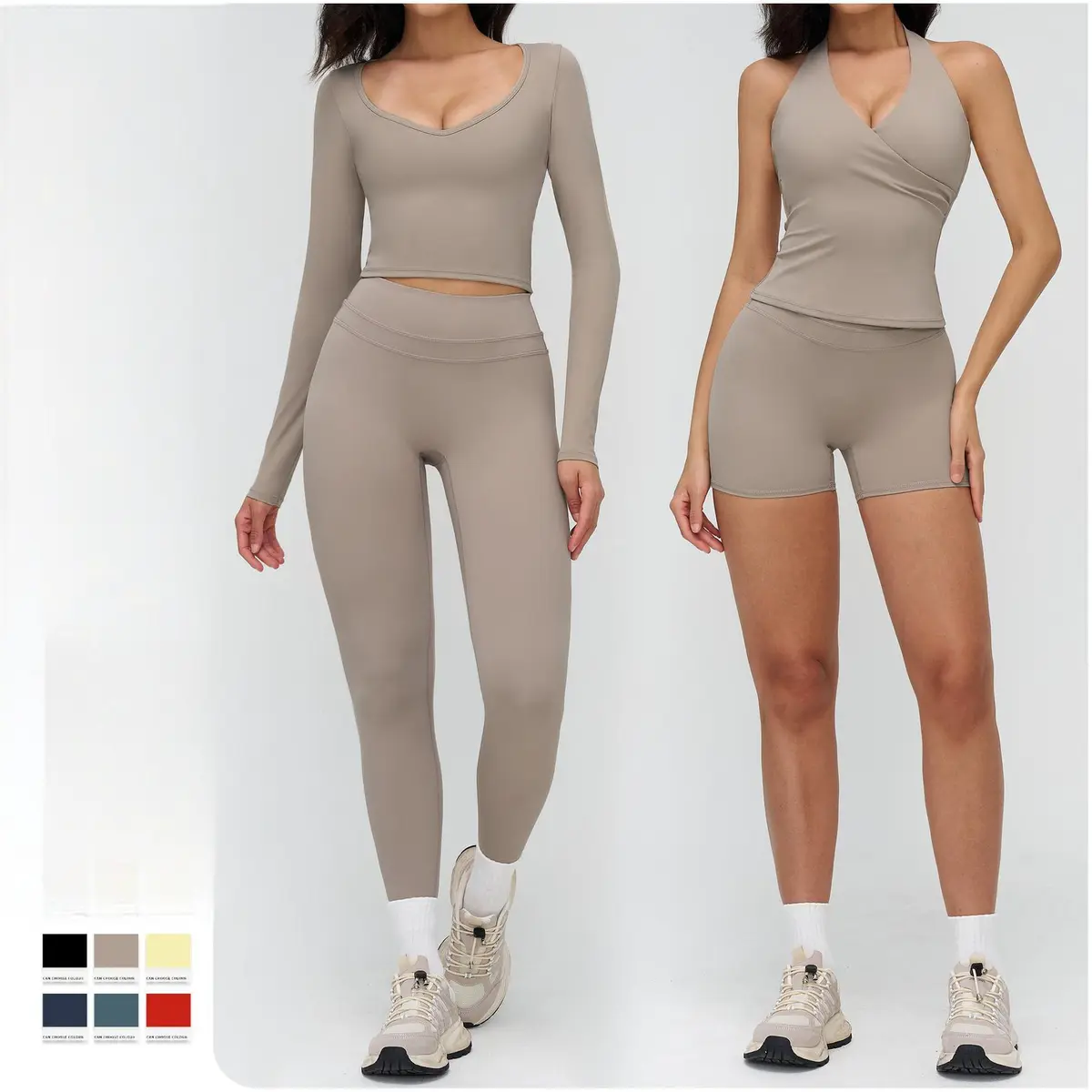 Breathable Solid Four-Way Stretch Eco-Friendly Elastic Waist High-Waisted 2-Piece Yoga Set for Fitness Yoga Wear Casual