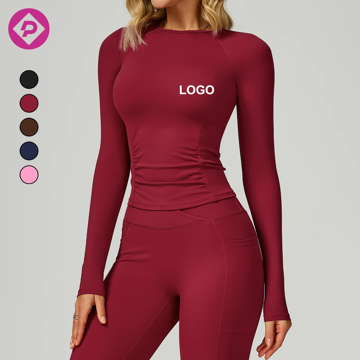Naked Feel Round Neck Solid Color Slim Soft Stretchy Tummy Control Sports Running Fitness Long Sleeve Yoga Top