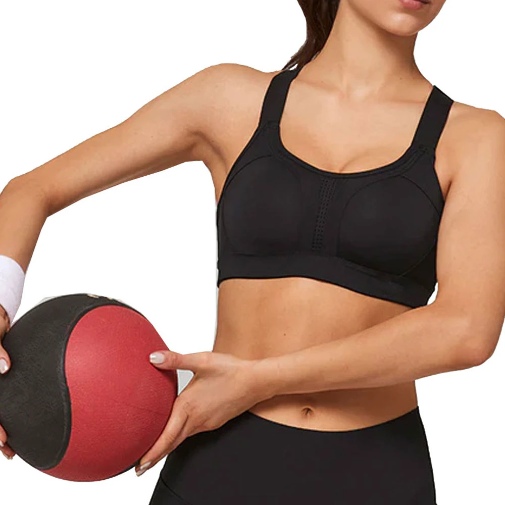 Lightweight Anti Slip Front Lace Sports Bra Shock Absorption Eco-Friendly Breathable Medium Support Sweat Resistant Material