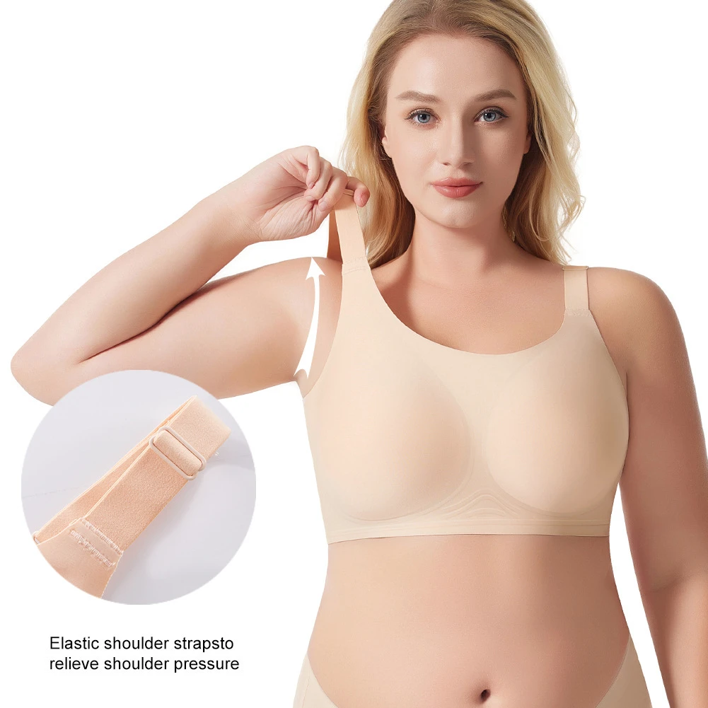 Women's Plus Size Thin Cup Wirefree Bra Jelly Strip Soft Thin Breathable Support Push Up Side Support Bralette For Large Bust
