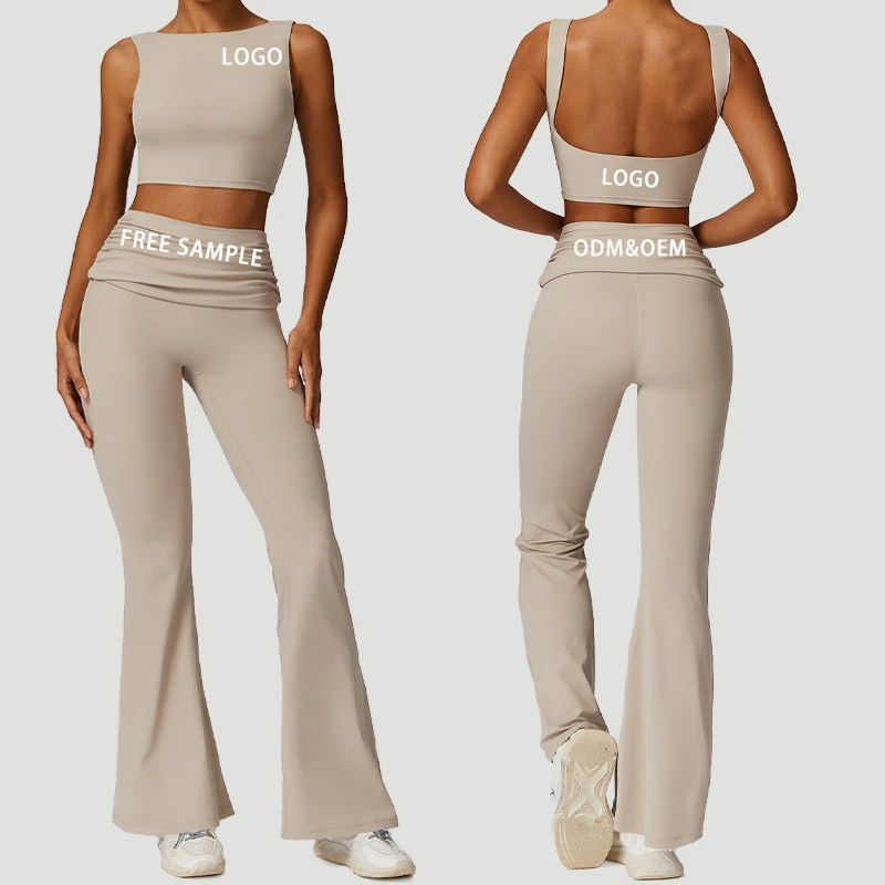 Hot Sale Fitness Tank Top And Drawstring Flared Pants Gym Yoga Set Clothing Streamline Fitness Sportswear Womens Sets