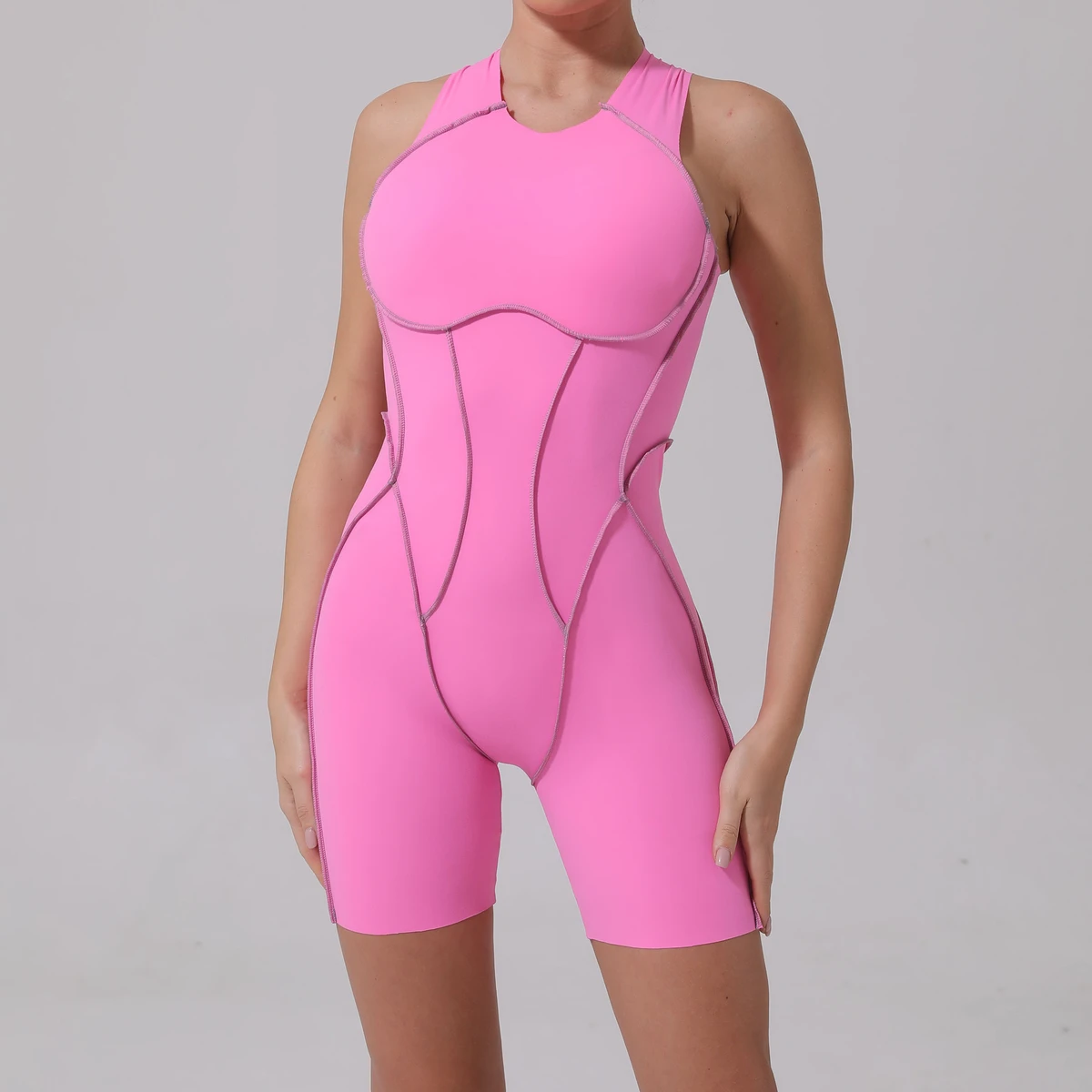 YanRuo Women's High-Elastic Yoga Bodysuit Solid Tight-Fitting One-Piece Sports Fitness Jumpsuit Stitching Plus Size Strapless