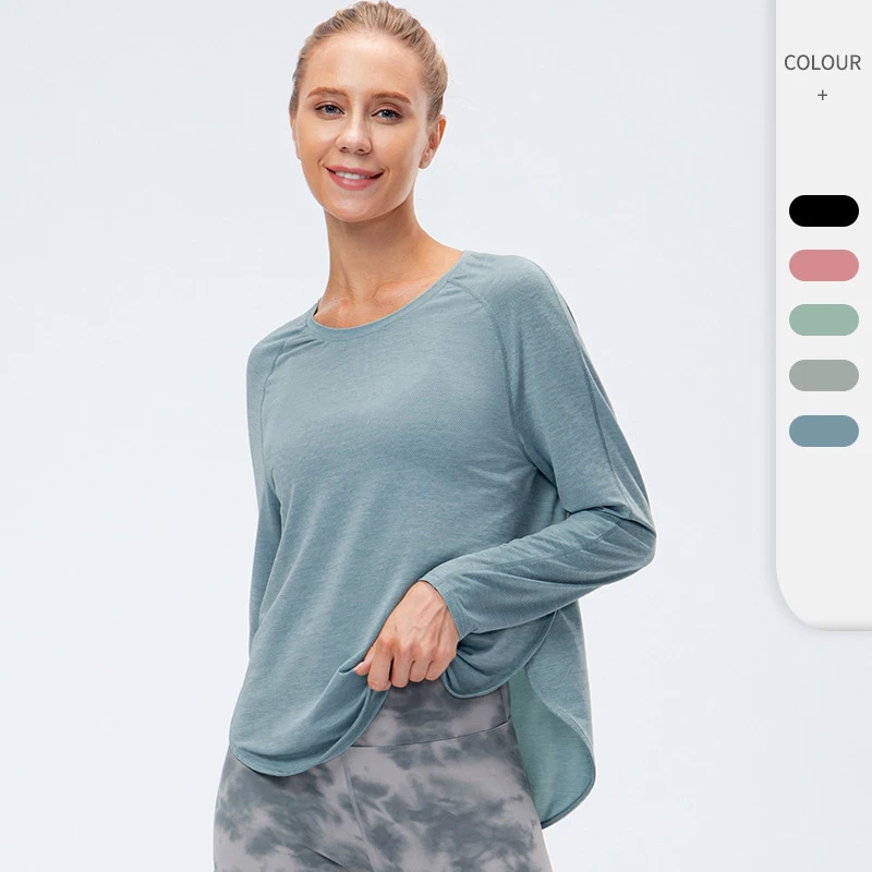 Plus Size Women Lightweight Loose Breathable Long Sleeve T-Shirt Quick Dry Casual Athletic Blouses Side Split Yoga Running Tops