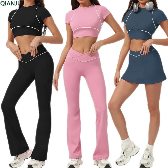 Hot Selling Sports Gym Wear Women's Set Plus Size Short Sleeve Workout Suit Breathable Activewear Suit For Women