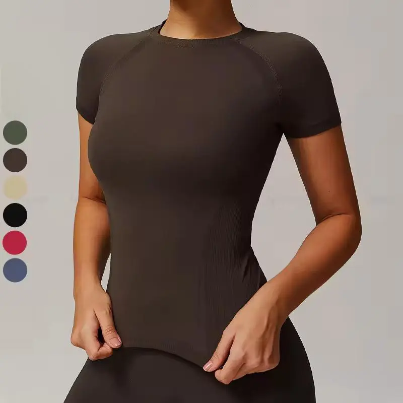 Women's New Seamless Activewear Fitness Crop Top Slim Fit Breathable Yoga Short Sleeve Sports T-shirt