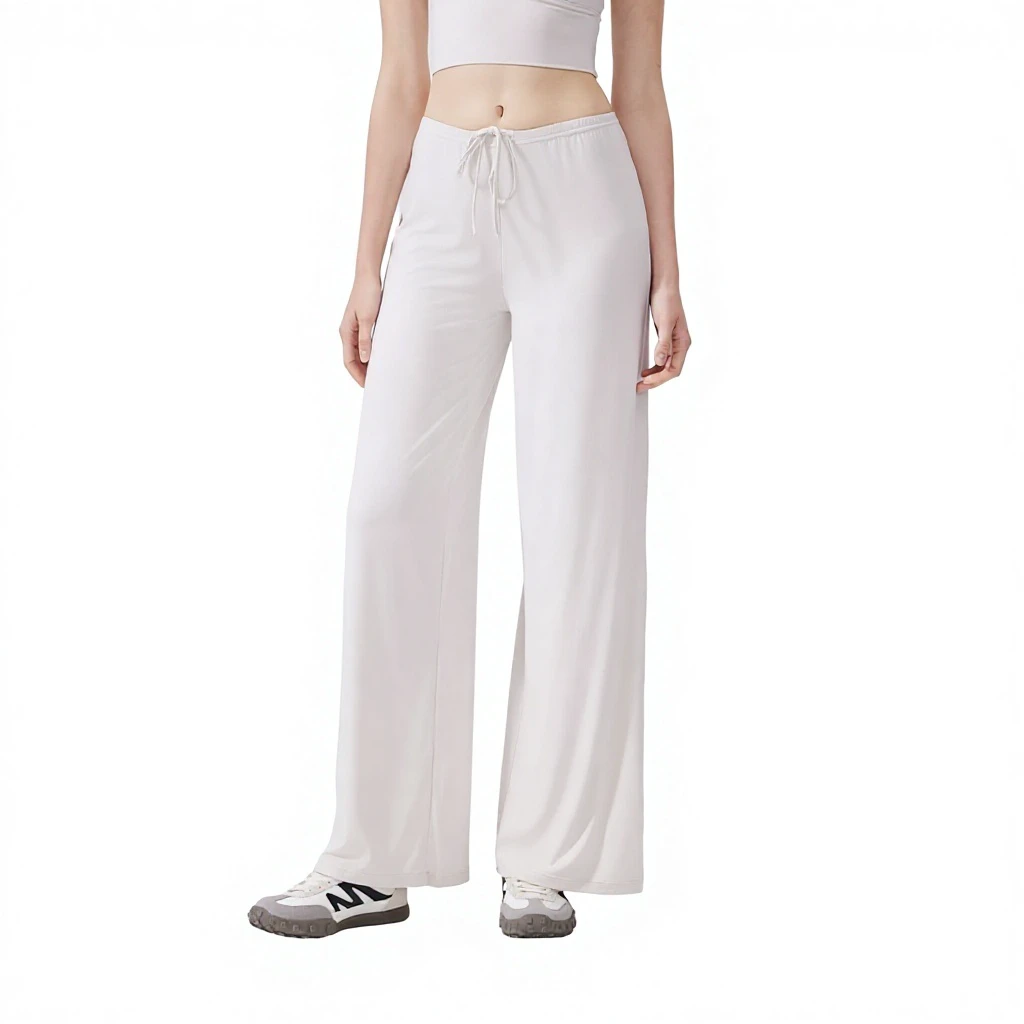 Women's Cooling Solid 100% Nylon Wide-leg Sports Trousers Antibacterial Loose Slimming Drapey Drawstring Closure Sweatpants