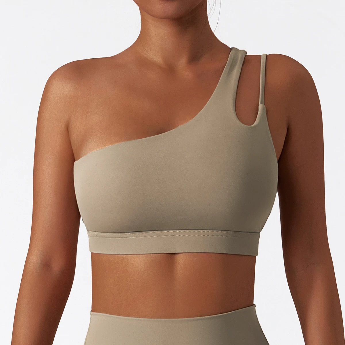 Fashionable One-Shoulder Shockproof Running Sports Hollow Out High Support Yoga Bra