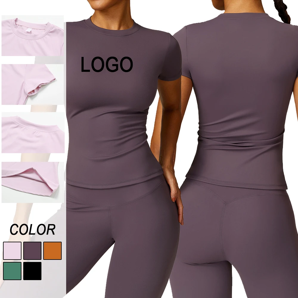 Custom Workout Clothes Yoga Fitness Gym Sport Workout Running Short Sleeve Tops for Women