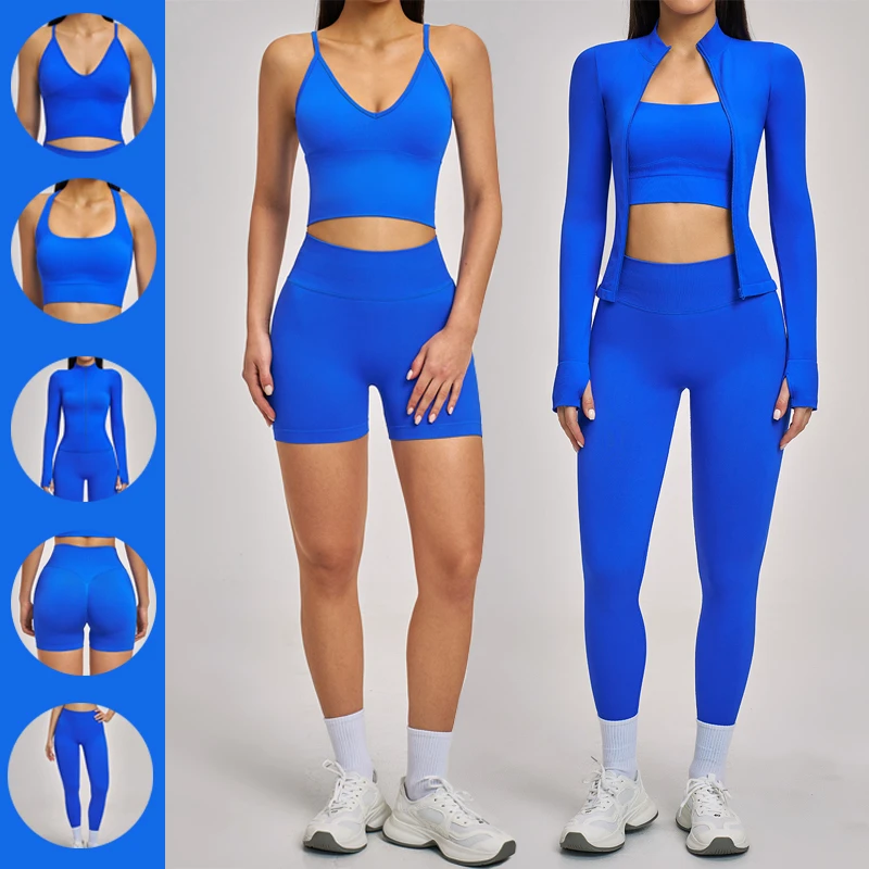 OEM Customization 5-Piece Sports Fitness Women Seamless Running Active Workout Clothing Size S To XL Butt Lift Yoga Pants Set