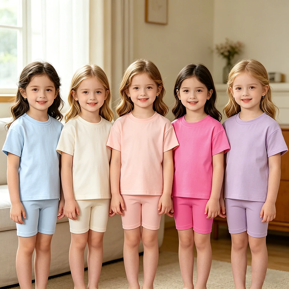 1-13 Years Fashion Summer Kids Girls Clothing Sets Cute Boy Girl Clothes 2 Pcs Cycling Wear Cotton Outfit Girls Biker Shorts Set