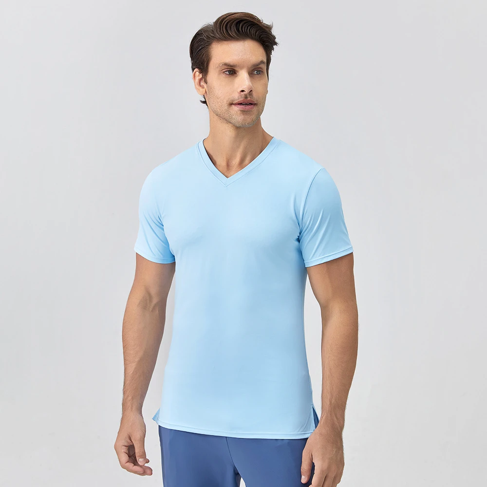 Men's Summer Yoga Sports Suit 30D Fine Yarn Series Breathable Quick-Drying Soft Close-Running Fitness Top Short Sleeves