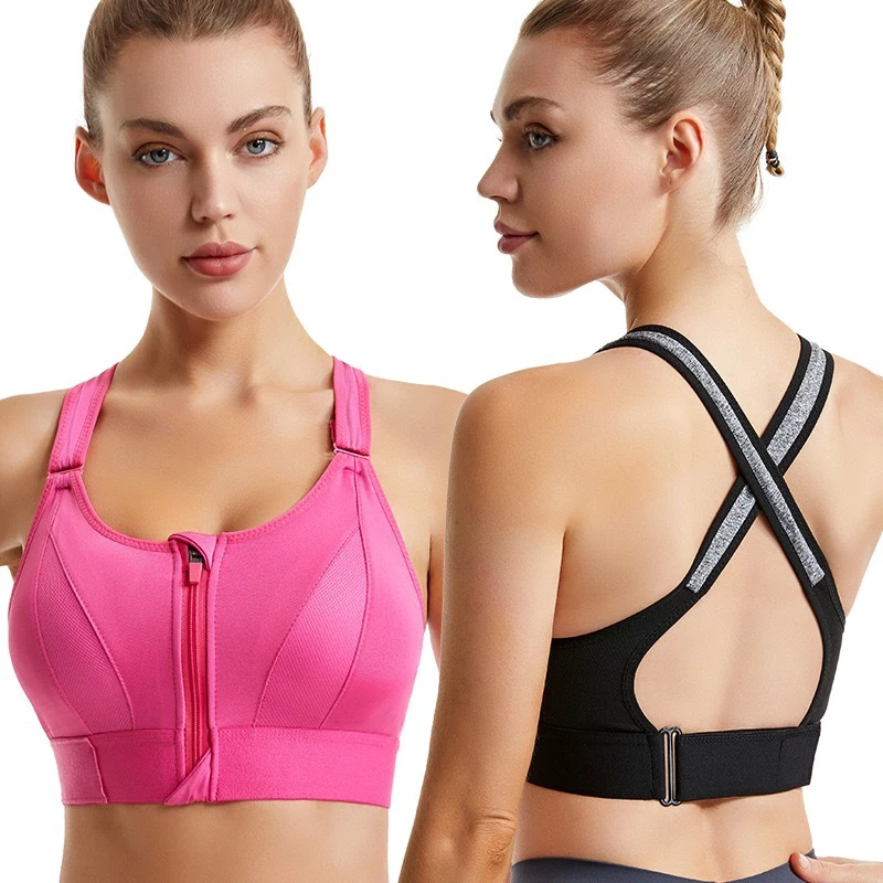 High Quality Wire-free Vest Quick Dry Front Zipper Breathable Cross Beauty Back Push up Women's Yoga Sports Bra for Exercise