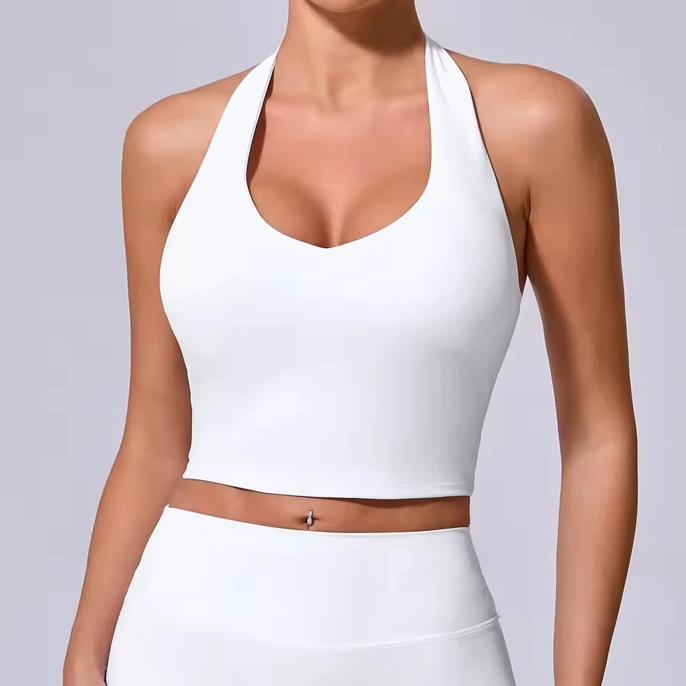 Custom Wholesale New Fashion Womens High Support Seamless Breathable Spandex Eco-Friendly Yoga Tank Top Double Layer Contrast