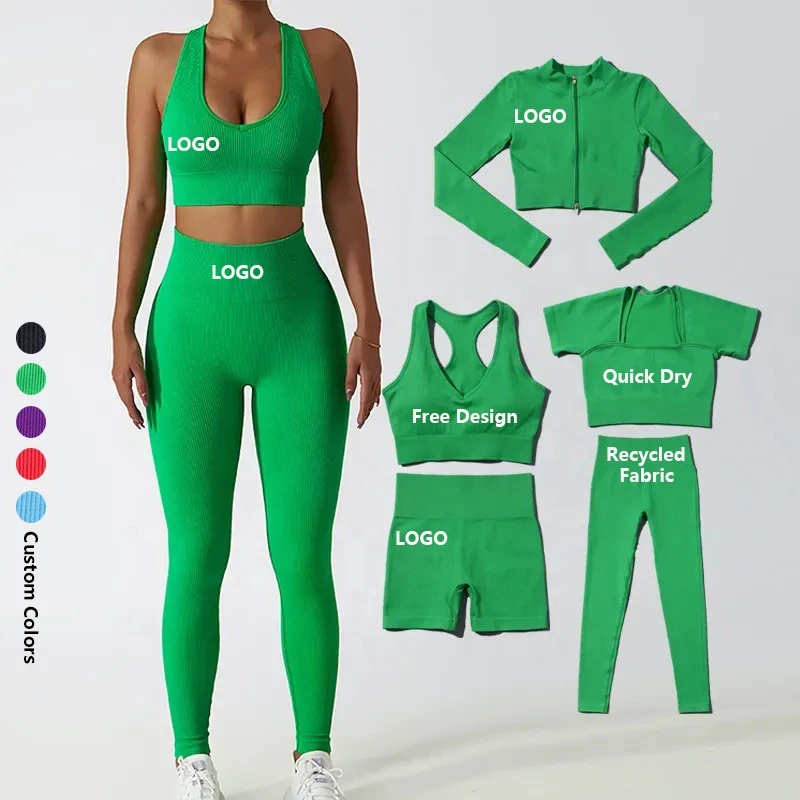 Seamless Ropa Deportiva Mujer Women Sportswear Push up Gym Fitness Sets Workout Quick Dry Gym Clothing 5pcs Active Wear Set