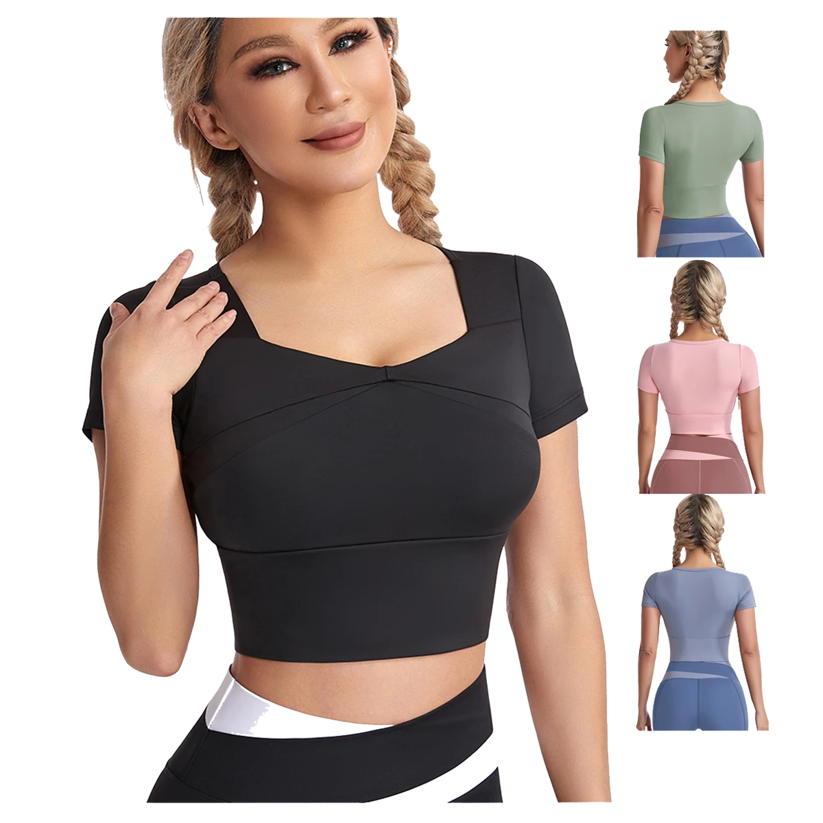 Women's Summer Yoga Top, Sporty T-shirt, Lightweight, Elastic, Casual and Fashionable Short Sleeved Top