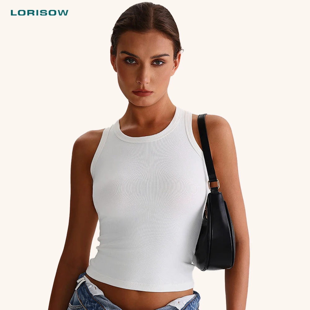 2025 Woman Blank Colors Sleeveless Round Neck Slim Fit Gym Tank Top Breathable Skinny Ribbed Yoga Tops