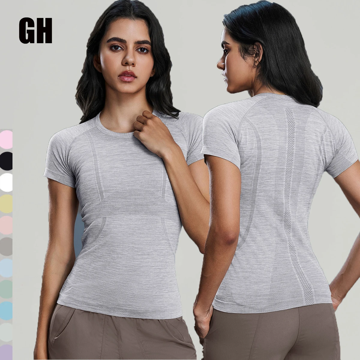 GHHot Selling Women Slim Fit Short Sleeve Gym T Shirt Yoga Top Custom Active Wear Breathable Workout Round Neck Sports T- Shirts