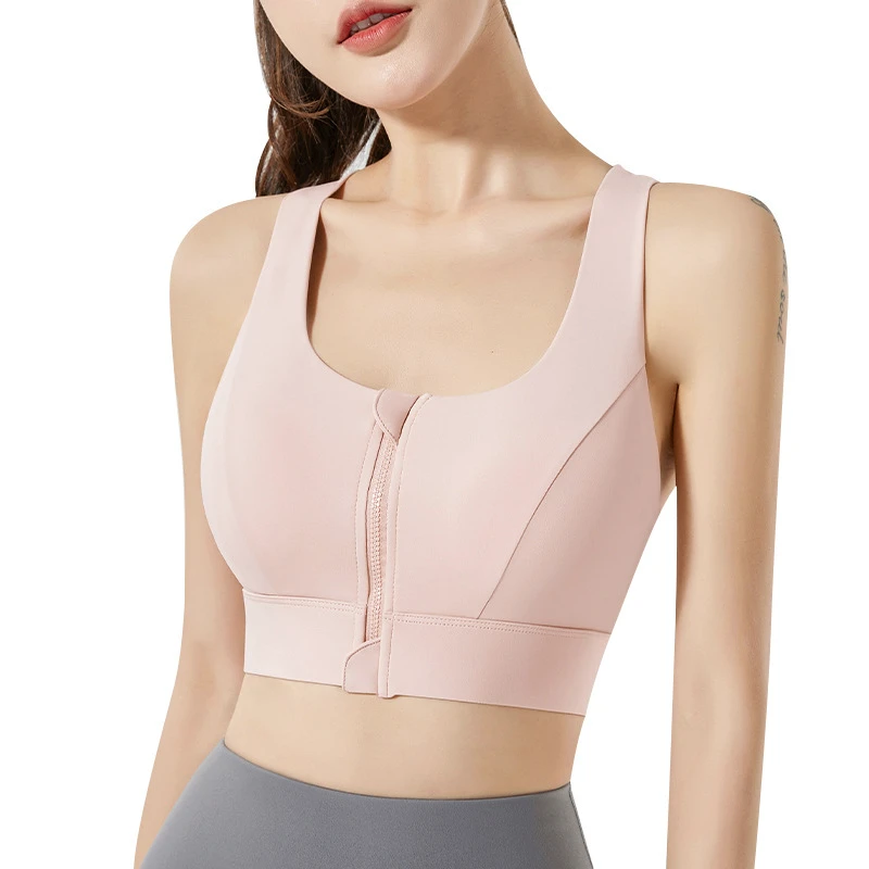 New Front Zipper Sports Bra Shockproof High Strength One-piece Fixed Cup Outer Wear Fitness Yoga Vest Bra