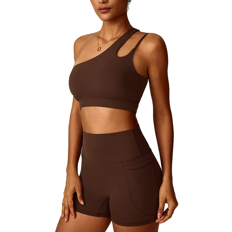 Oblique Shoulder Beautiful Back Seamless Breathable High Support Yoga Bra Women's Gym Sports Vest